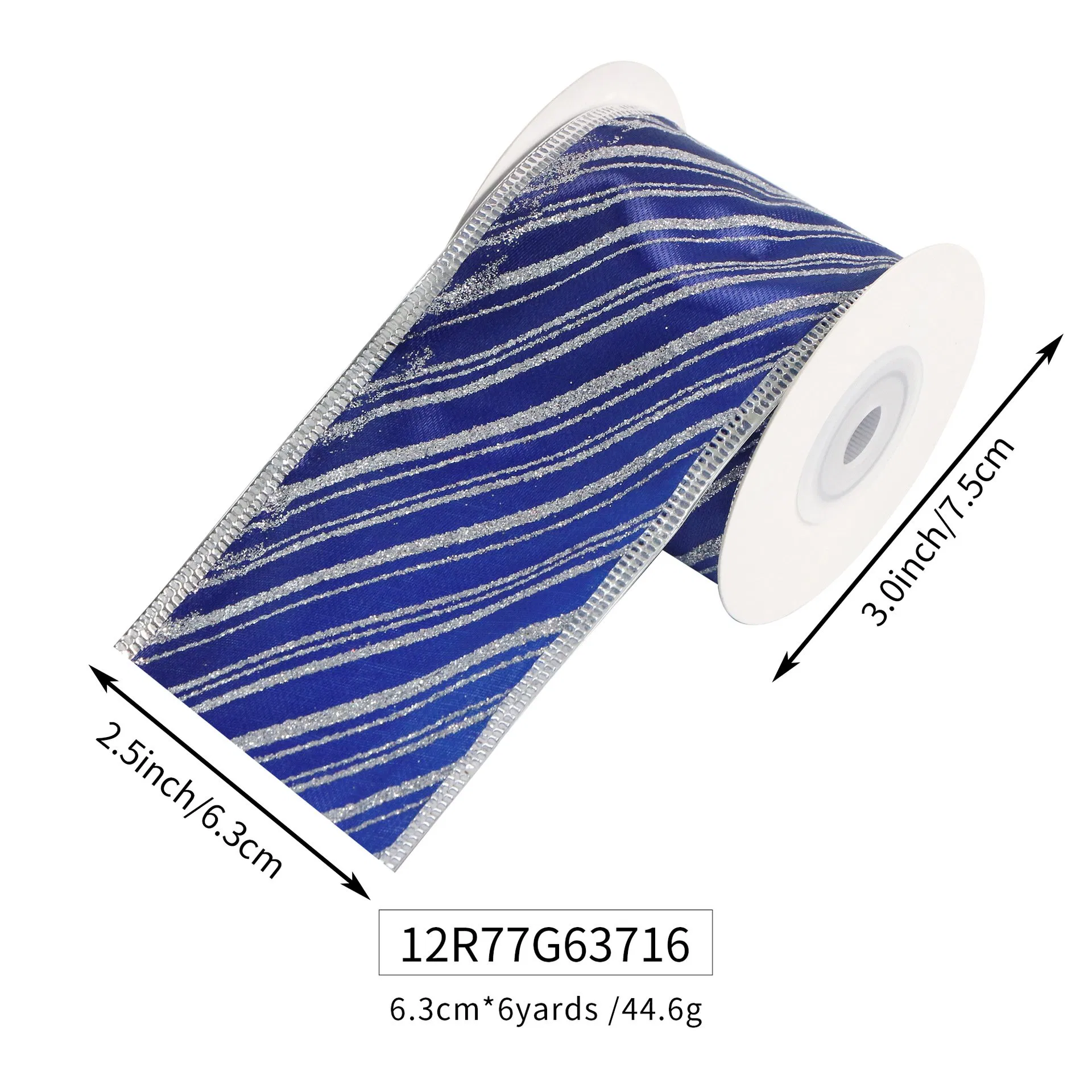 Christmas Satin Ribbpn with Wired Edge Hologram Loose Powder Design for Gifts Wrapping Party DIY