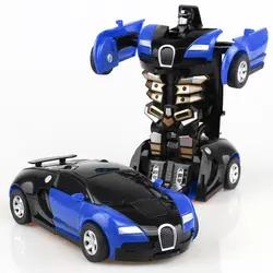 Carro robô educativo inteligente automático de transformação plástica com deformação de uma tecla para crianças