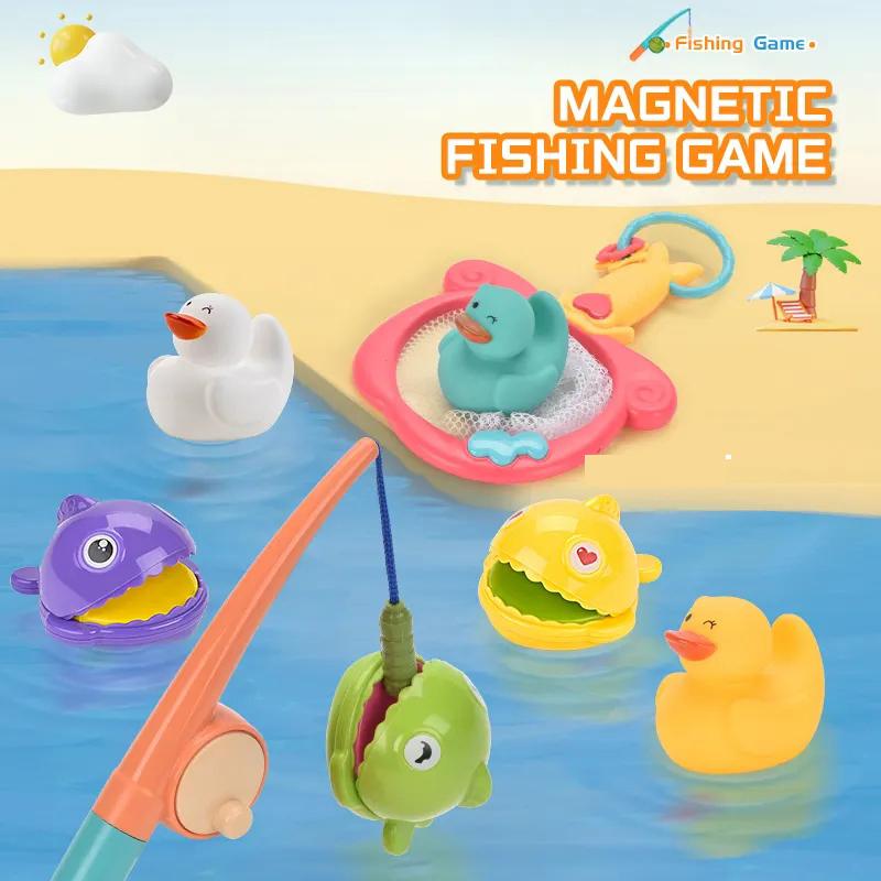 Brinquedos para Crianças Banho Plástico Crianças Engraçado Colorido Bebê Brinquedo Interessante Peixe Pato Jogo Diferença Tipos 8-Piece Conjunto de Pesca Ferramenta de Pesca