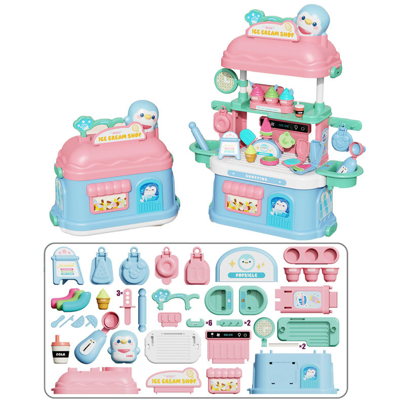 Brinquedo Atacado Crianças 2026 Crianças Novo Cozinha de Desenho Armazenamento de Comida Mesa Brinquedo Brincar de Fazer de Conta Cozinha de Pinguim Brinquedo de Armazenamento de Cozinha Plástico Conjunto de Casa de Brinquedo para Crianças