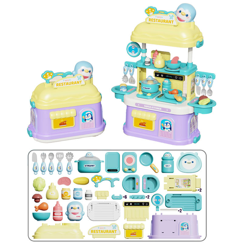 Brinquedo Atacado Crianças 2026 Crianças Novo Cozinha de Desenho Armazenamento de Comida Mesa Brinquedo Brincar de Fazer de Conta Cozinha de Pinguim Brinquedo de Armazenamento de Cozinha Plástico Conjunto de Casa de Brinquedo para Crianças