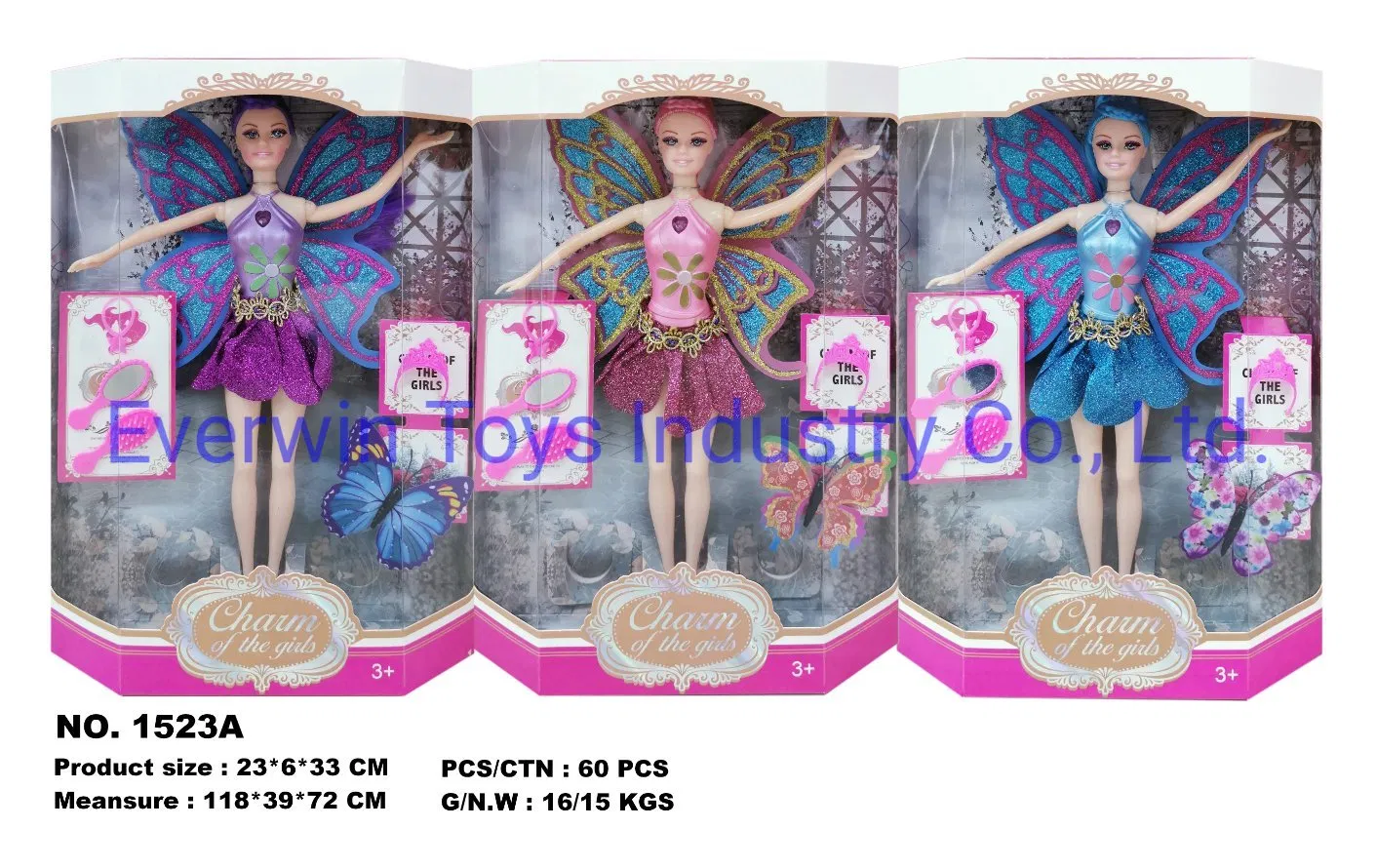 Fornecimento de Fábrica Brinquedos de Plástico 29cm Bonecas Flexíveis Boneca Borboleta com Música