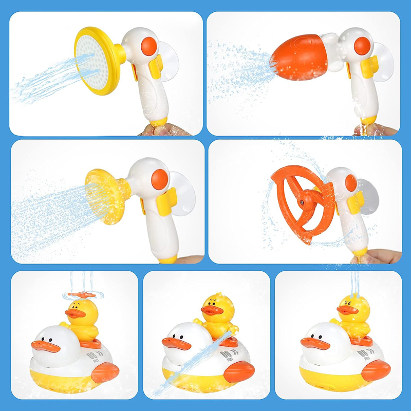 Brinquedo de banho flutuante elétrico em forma de pato, plástico à prova d'água, com spray para piscina e banheira