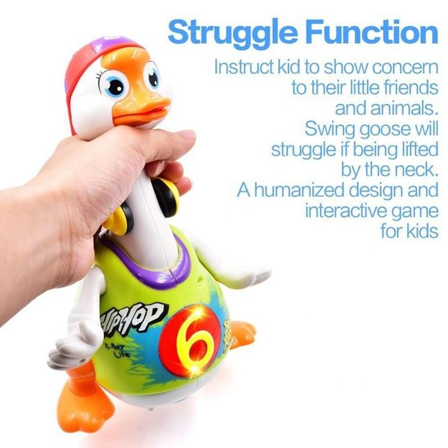 Brinquedo de animal dançante em forma de ganso elétrico, educativo, de plástico, com música, luz e que anda