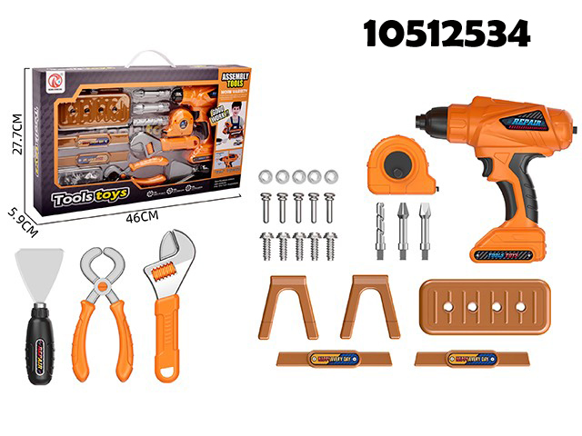 38PCS Conjunto de Ferramentas de Plástico com Caixa de Ferramentas &amp; Furadeira Eletrônica de Brinquedo, Kits de Construção de Faz de Conta para Crianças a Partir de 3-5 Anos, Brinquedos para Meninos Pequenos (10512539)