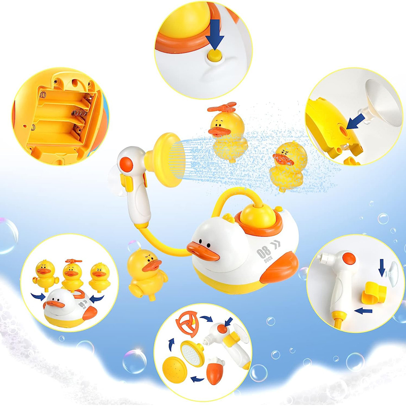 Brinquedo de banho flutuante elétrico em forma de pato, plástico à prova d'água, com spray para piscina e banheira
