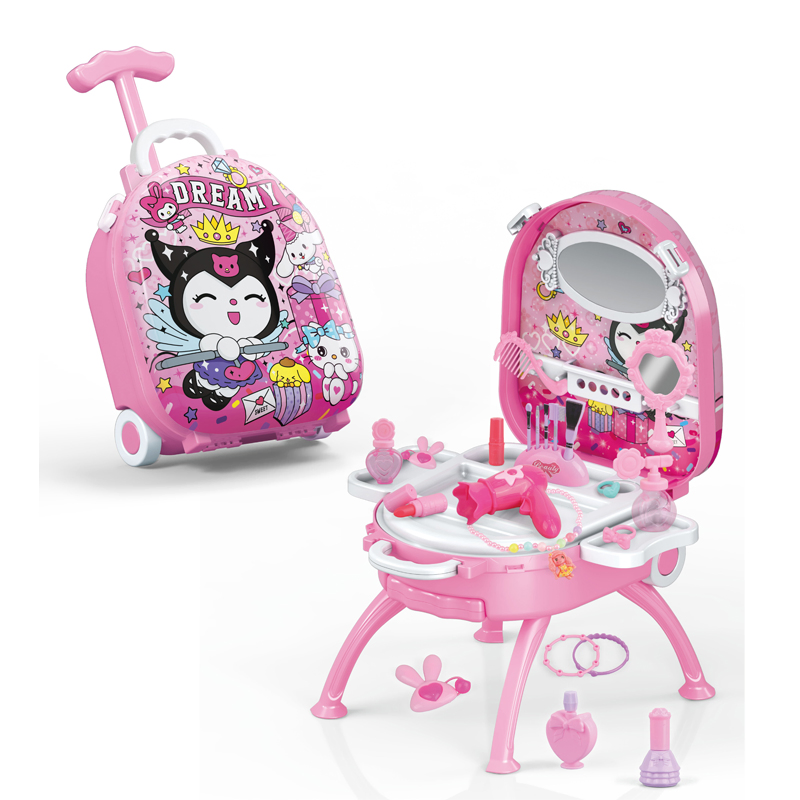 Conjunto de Maquiagem de Plástico para Meninas 4 em 1 Maleta Portátil Brinquedos Bonitos Brinquedos de Faz de Conta