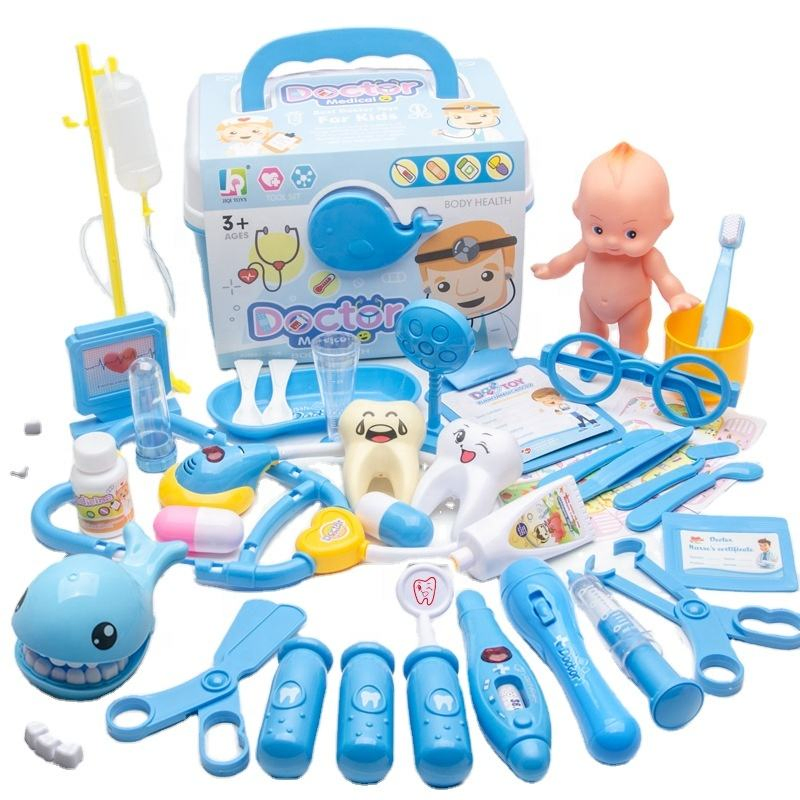39PCS Educacional Interessante Vários Acessórios Médico Brincar de Fazer de Conta Dentista Brinquedo Doutor Brinquedos com Caixa Plástica Brinquedo Plástico