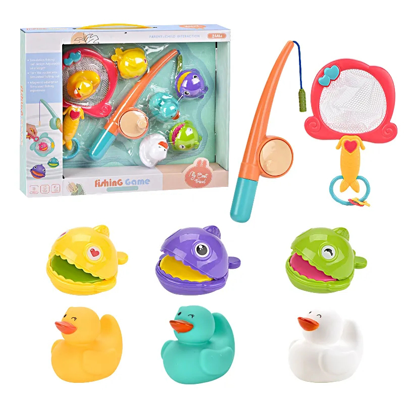 Brinquedos para Crianças Banho Plástico Crianças Engraçado Colorido Bebê Brinquedo Interessante Peixe Pato Jogo Diferença Tipos 8-Piece Conjunto de Pesca Ferramenta de Pesca