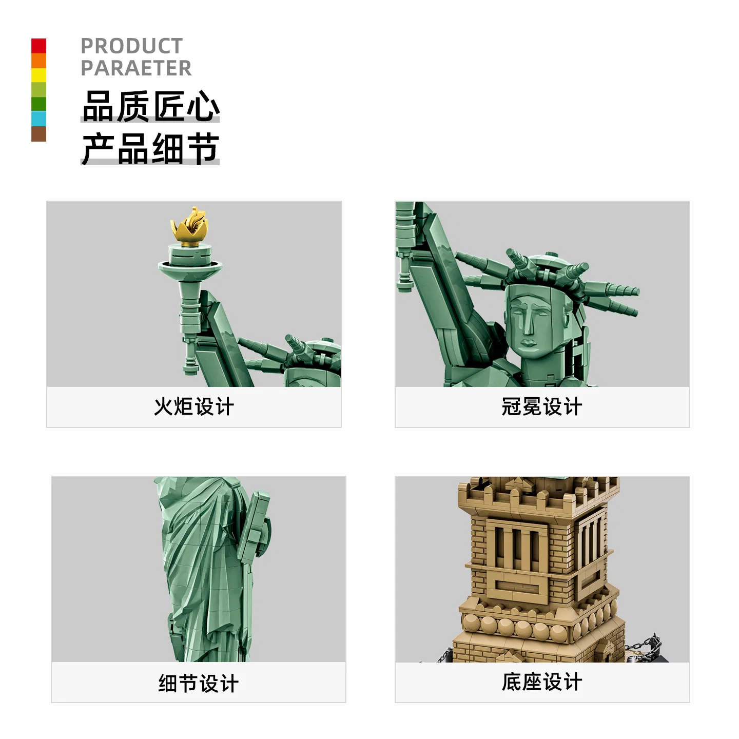 Caixa de presente colecionável em plástico educativo para crianças, modelo da Estátua da Liberdade de Nova York, América 1316PCS Brinquedo de montar DIY