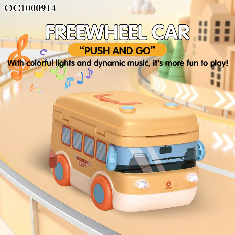 Ônibus de Desenho Animado Multifuncional de Plástico, Ônibus de Cozinha Móvel, Brinquedo de Fazer de Conta para Pré-escolares, Brinquedos de Fast Food para Crianças