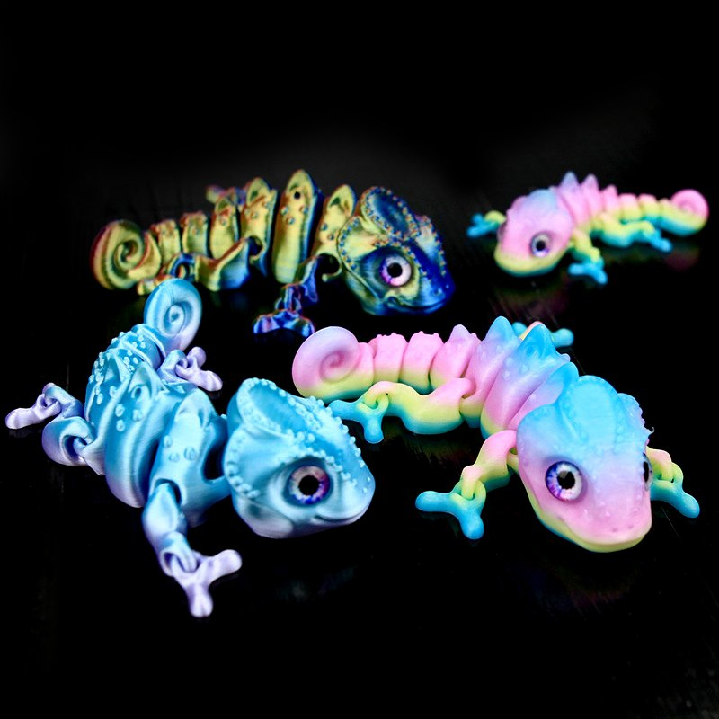 Melhor Vendido 3D Modelo de Animal Figurine em Plástico com Impressão de Camaleão Laser Móvel Gradiente Brinquedo Presente