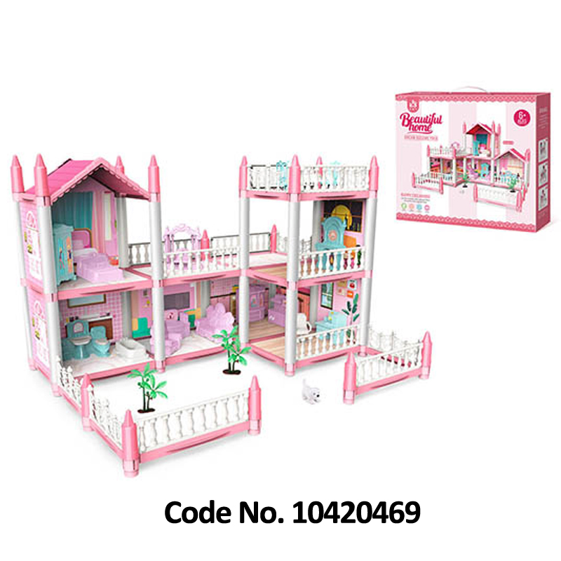 Brinquedo de princesa para meninas, acessórios de móveis, montagem DIY, kit de casa de bonecas de plástico dos sonhos em rosa para meninas