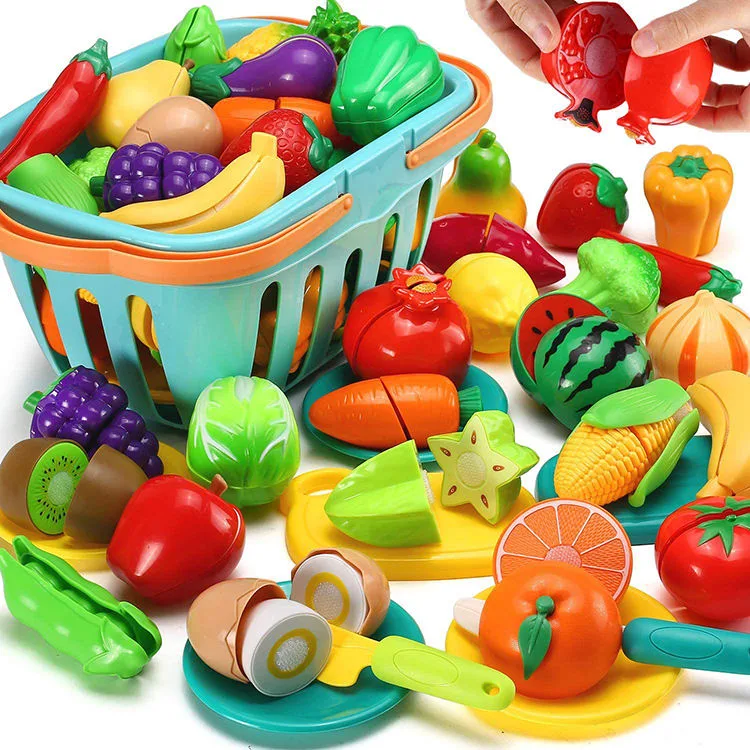 Conjunto de Frutas e Legumes da Cozinha para Brincar, Brinquedos de Frutas Cortadas em Plástico, Legumes para Cortar, Música para Meninos e Meninas, Unissex