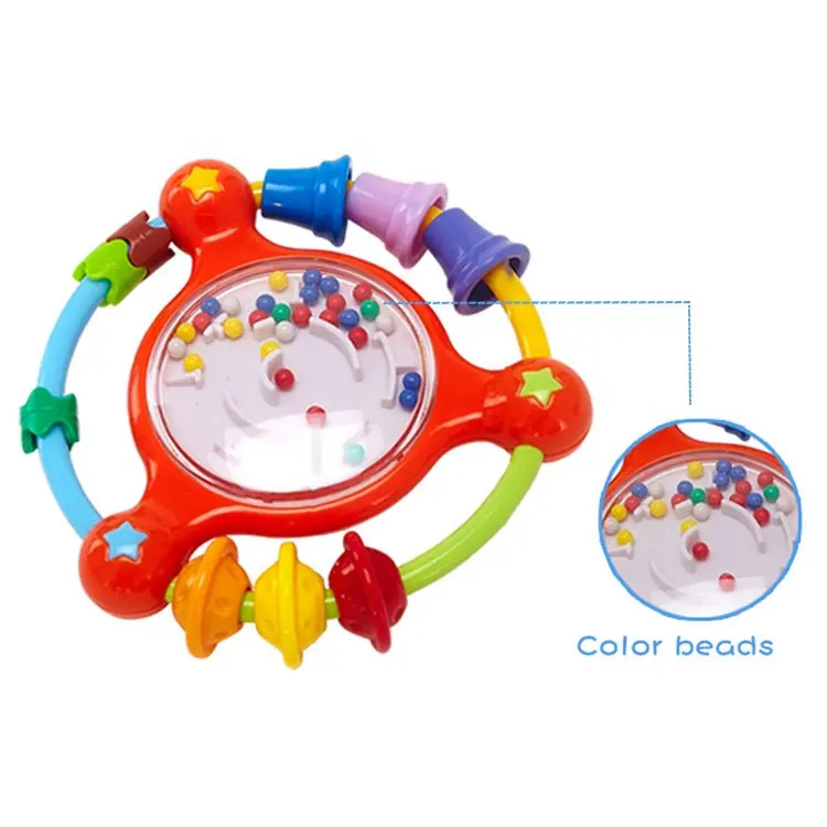 Brinquedos de chocalho coloridos para bebês feitos de plástico ecológico com sons e contas em forma de labirinto