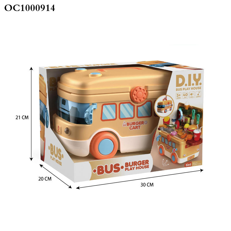 Ônibus de Desenho Animado Multifuncional de Plástico, Ônibus de Cozinha Móvel, Brinquedo de Fazer de Conta para Pré-escolares, Brinquedos de Fast Food para Crianças