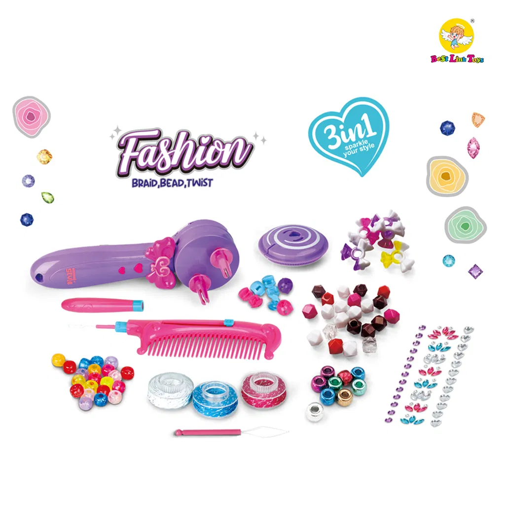 Brincadeira Criativa para Crianças, Trançador de Cabelo de Plástico com Contas Coloridas, Brinquedo Elétrico para Trançar Cabelo