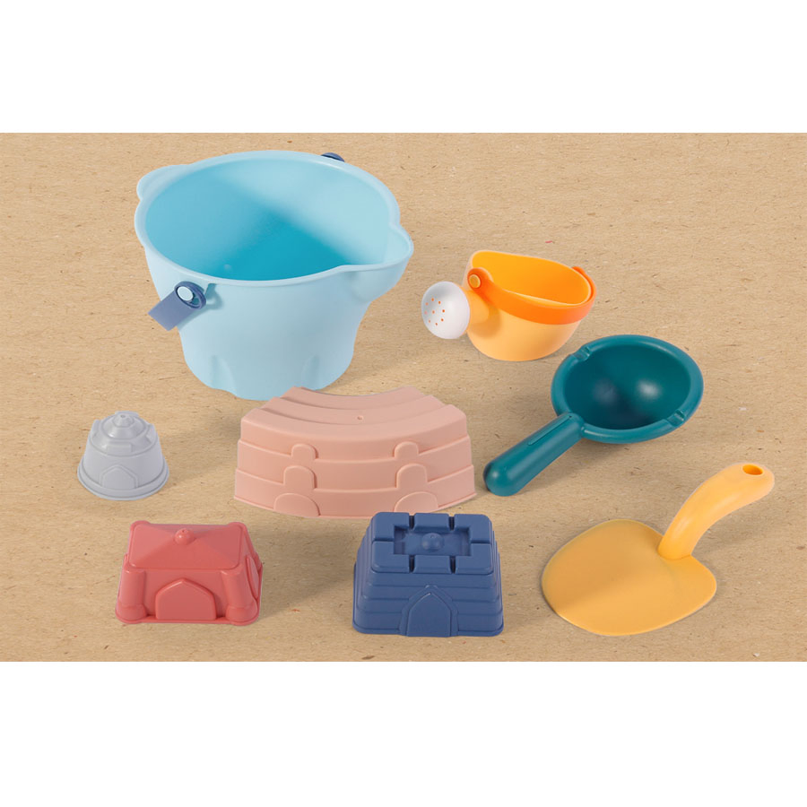 Brinquedos de Verão para Crianças Conjunto de Construção de Castelo de Areia Brinquedos de Praia para Crianças Balde de Praia de Plástico Macio 8-Piece