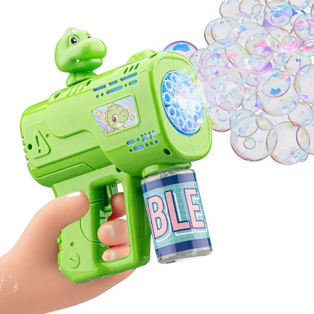 Máquina de Bolhas de Plástico Popular para Crianças, Cartoon, Totalmente Automática, Dispositivo de Sopro de Bolhas Gatling, Pistola de Bolhas Elétrica Portátil, Brinquedo por Atacado