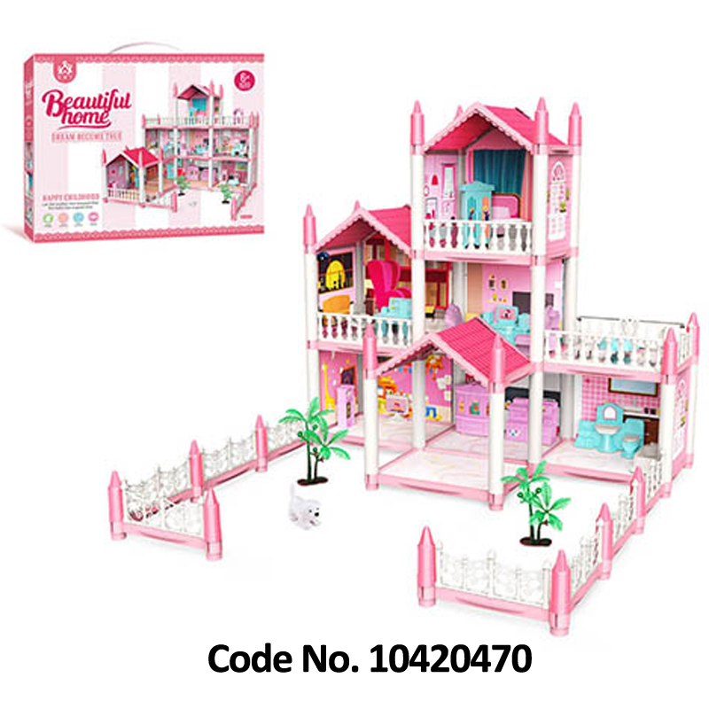Brinquedo de princesa para meninas, acessórios de móveis, montagem DIY, kit de casa de bonecas de plástico dos sonhos em rosa para meninas
