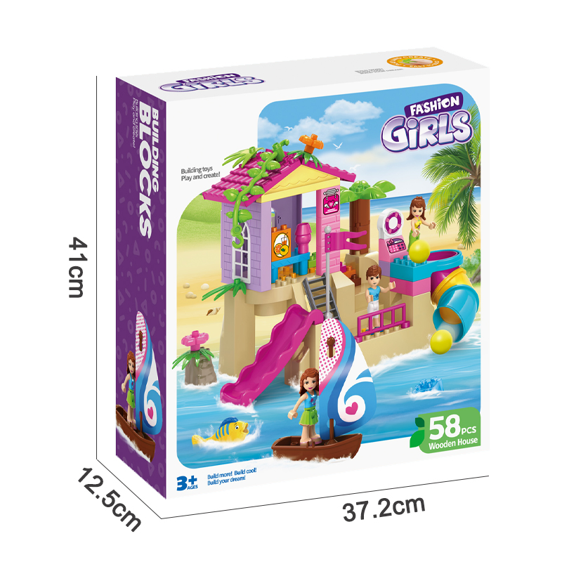 Conjunto de Blocos de Construção de Casa de Madeira DIY QS Brinquedos para Crianças Presente de Promoção Montar Brinquedos de Plástico 58 PCS Conjunto