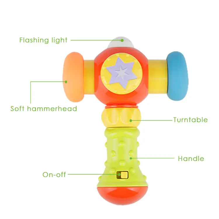 Brinquedo Montessori de Jogo de Golpe com Cabeça de Plástico Macio para Bebê de 1 Anos com Martelo de Pounding com Luz e Música