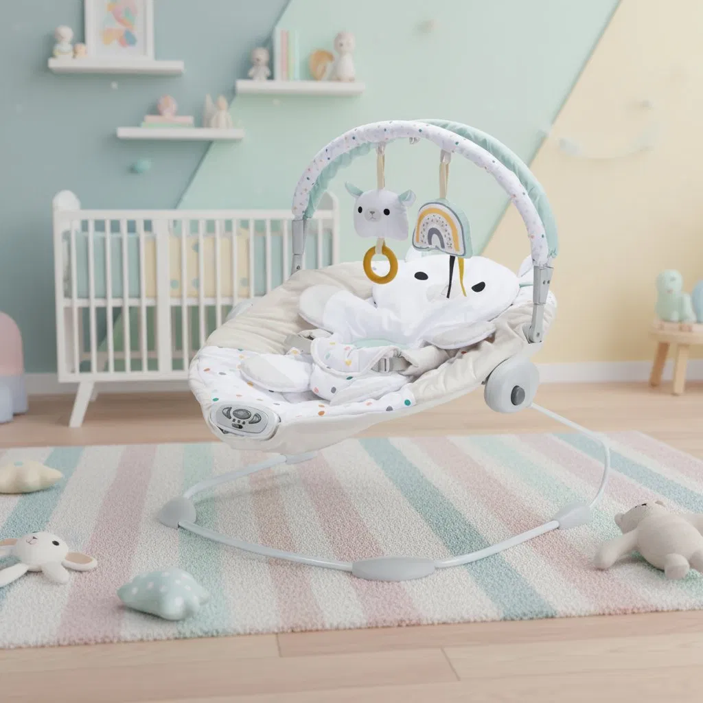 Cadeira de Balanço Eletrônica Ovelha Branca DOT com Música e Brinquedos Sensoriais, Dobrável para Uso Interno e Externo, Cadeira de Balanço para Bebês Recém-Nascidos