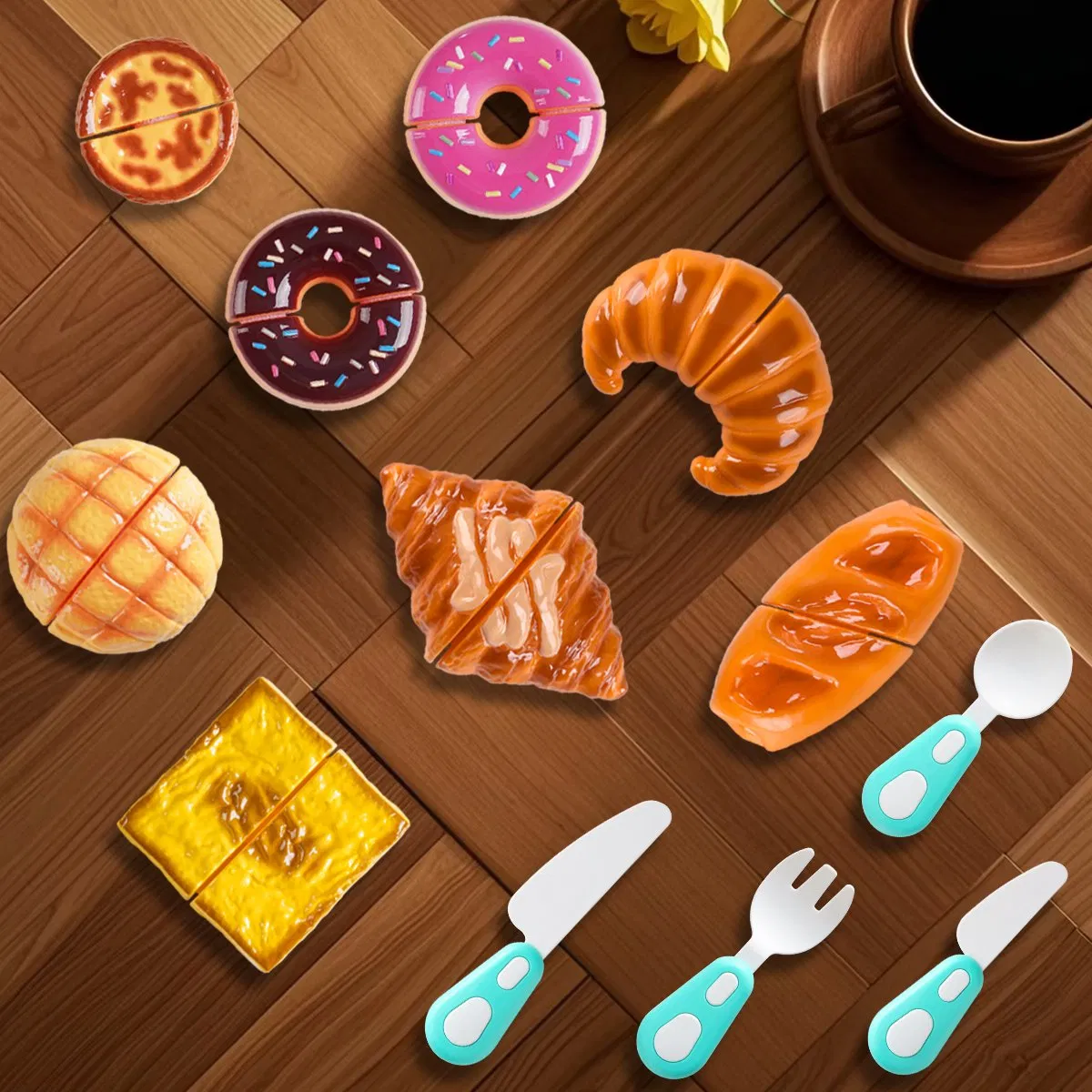 Brinquedos de Cozinha de Plástico Miniatura para Brincar de Fazer Comida Simulação de Alimentos para Crianças Embalagem de Bolo, Sobremesa e Pão DIY