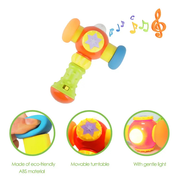 Brinquedo Montessori de Jogo de Golpe com Cabeça de Plástico Macio para Bebê de 1 Anos com Martelo de Pounding com Luz e Música
