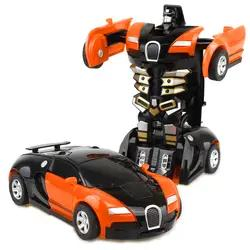 Carro robô educativo inteligente automático de transformação plástica com deformação de uma tecla para crianças