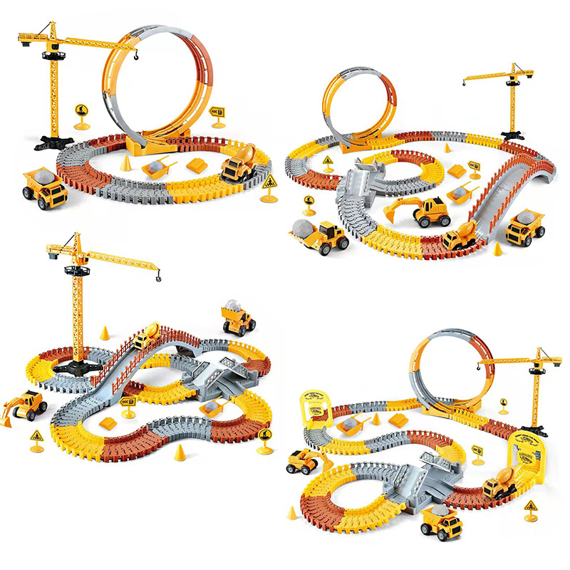 Brinquedo de Caminhão da Cidade Caminhão de Trilho Plástico Montagem Pista Variável Construção Pista Caminhão de Construção Brinquedo