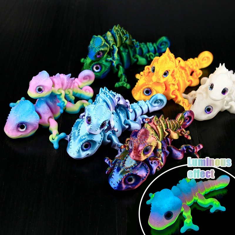 Melhor Vendido 3D Modelo de Animal Figurine em Plástico com Impressão de Camaleão Laser Móvel Gradiente Brinquedo Presente