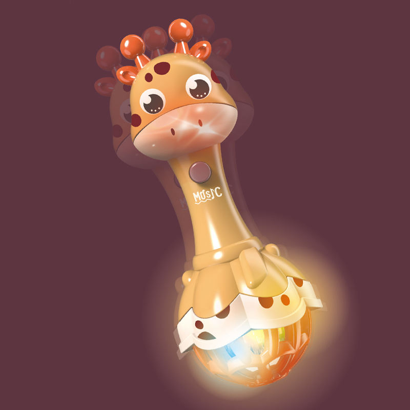 Brinde para recém-nascidos, lindo girafa com sininho, mordedor de plástico macio e ecológico, brinquedos de chocalho para bebês com luz e som