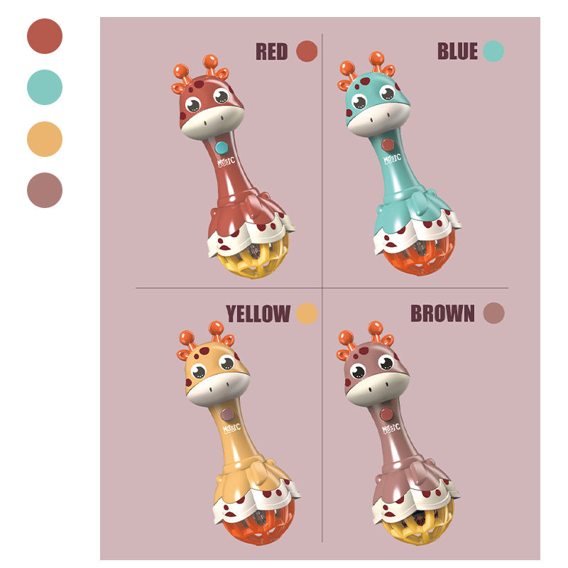 Brinde para recém-nascidos, lindo girafa com sininho, mordedor de plástico macio e ecológico, brinquedos de chocalho para bebês com luz e som