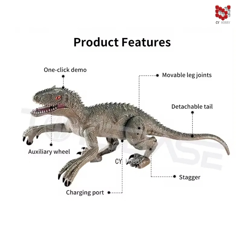 2.4G Modelo de Animal RC com Sons, Brinquedo de Dinossauro Robot Andante com Luz LED Modelo de Animal Simulado de Plástico Controle Remoto Infravermelho RC Brinquedo de Dinossauro Brinquedo para Crianças