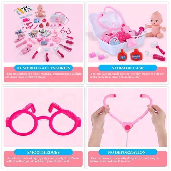 39PCS Educacional Interessante Vários Acessórios Médico Brincar de Fazer de Conta Dentista Brinquedo Doutor Brinquedos com Caixa Plástica Brinquedo Plástico