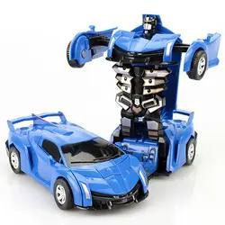 Carro robô educativo inteligente automático de transformação plástica com deformação de uma tecla para crianças