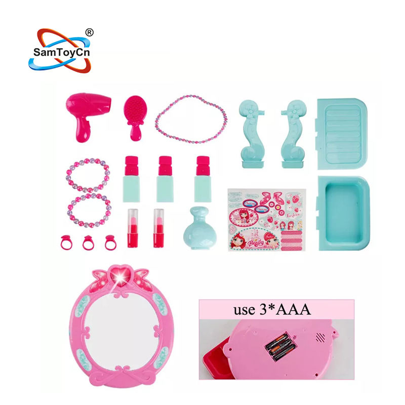 Samtoy 2 em 1 Conjunto de Brinquedo de Maquiagem para Meninas com Mesa de Beleza de Pré-escola e Maleta de Plástico