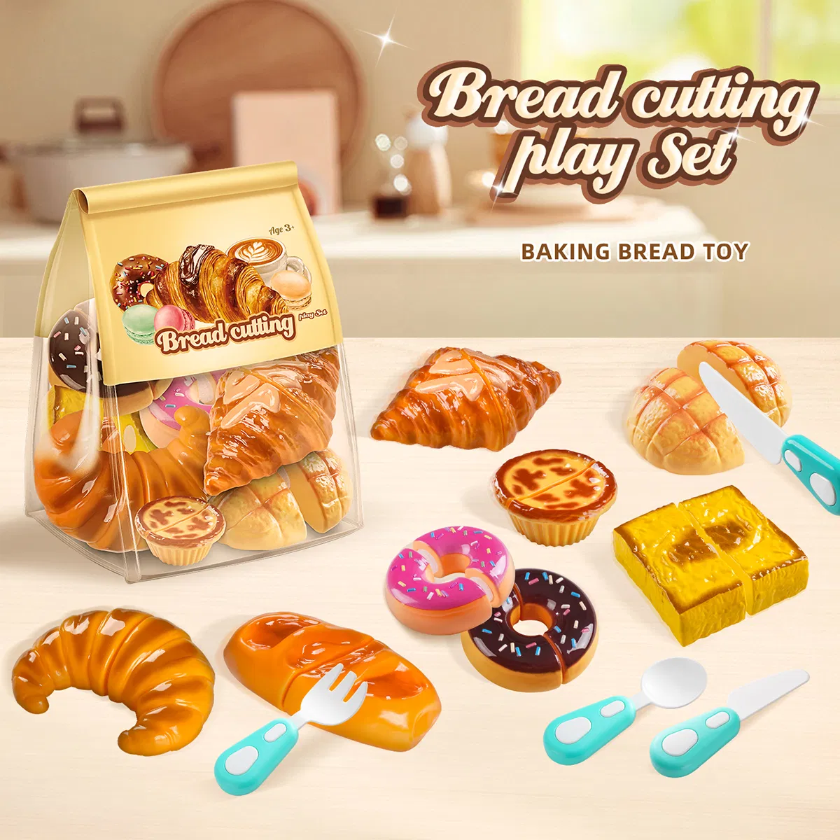 Brinquedos de Cozinha de Plástico Miniatura para Brincar de Fazer Comida Simulação de Alimentos para Crianças Embalagem de Bolo, Sobremesa e Pão DIY