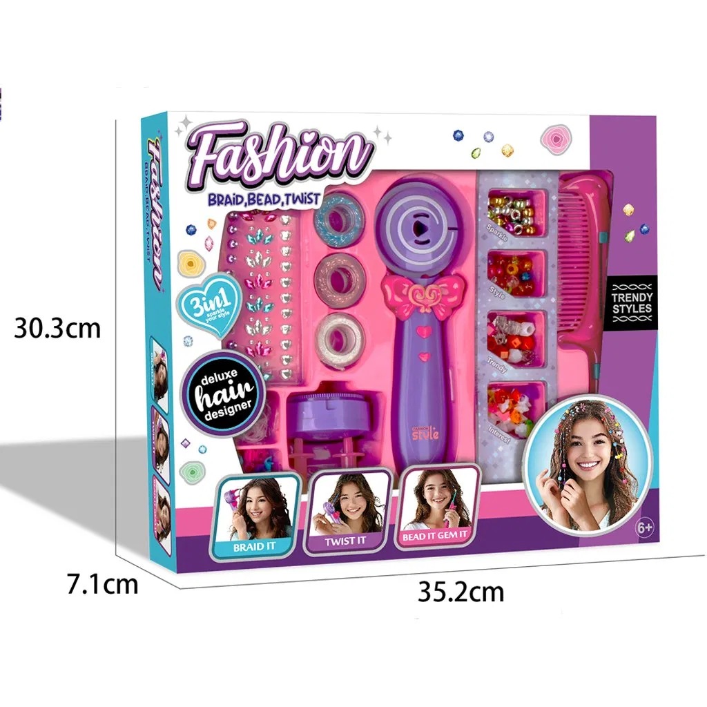 Brincadeira Criativa para Crianças, Trançador de Cabelo de Plástico com Contas Coloridas, Brinquedo Elétrico para Trançar Cabelo