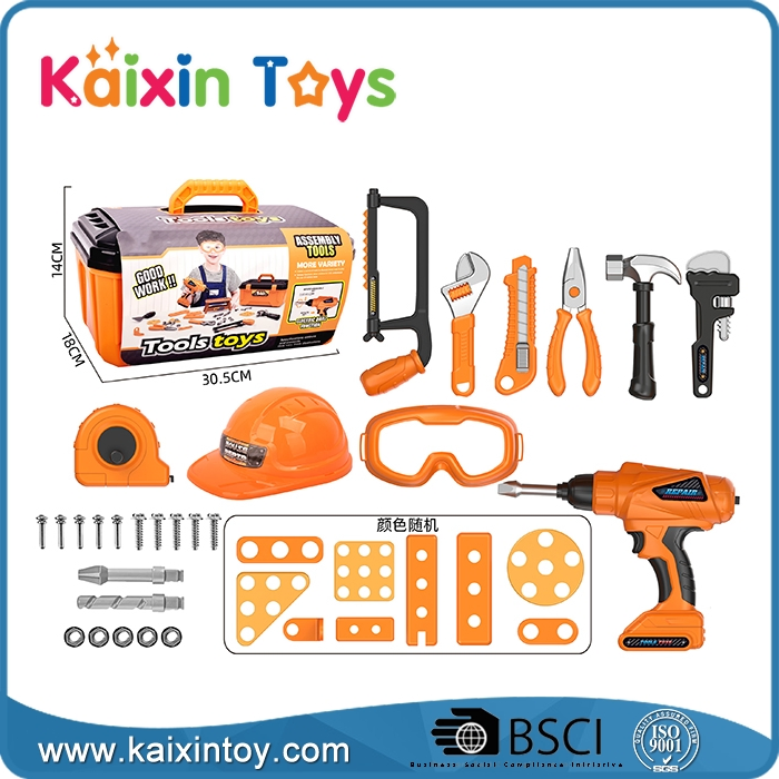 38PCS Conjunto de Ferramentas de Plástico com Caixa de Ferramentas &amp; Furadeira Eletrônica de Brinquedo, Kits de Construção de Faz de Conta para Crianças a Partir de 3-5 Anos, Brinquedos para Meninos Pequenos (10512539)