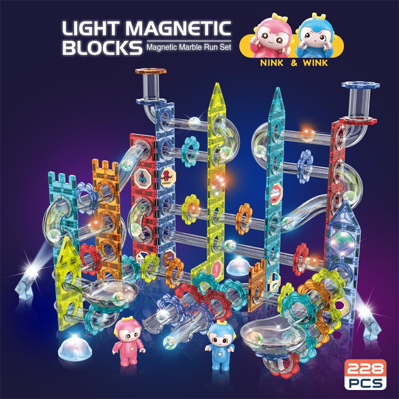 OEM/ODM 3D Quebra-cabeça de Blocos de Construção Magnéticos de Plástico DIY Pista de Bolas Magnéticas Brinquedos de Bolas Rolantes