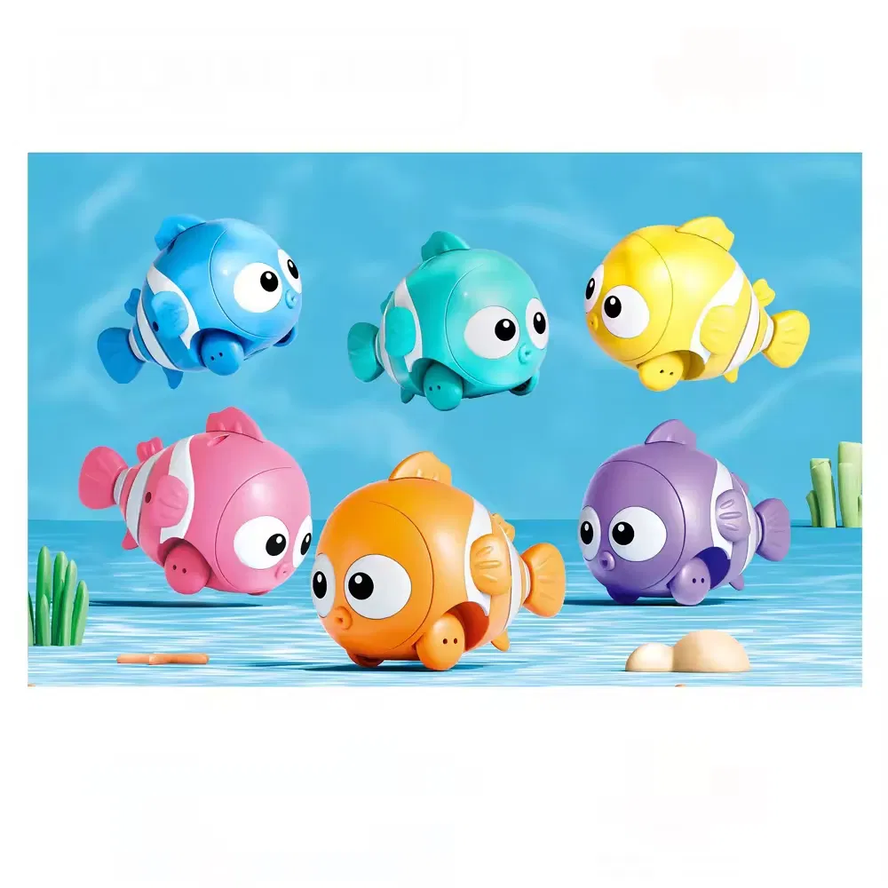 Brinquedo de Banho de Verão para Bebês Lucky Toys, Peixe Palhaço de Plástico com Movimento de Corda
