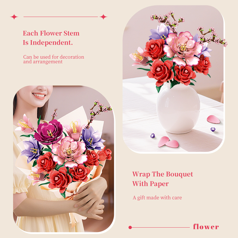 Bloco de construção de plástico requintado Flower Bouquet Educational Toy Assembly Kid Toy Chenghai Toy Atacado