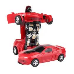 Carro robô educativo inteligente automático de transformação plástica com deformação de uma tecla para crianças