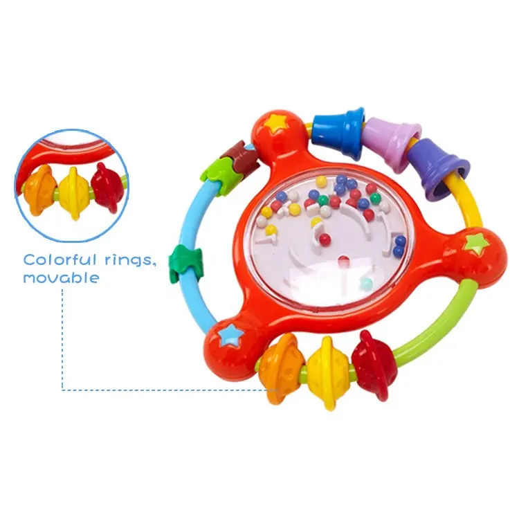 Brinquedos de chocalho coloridos para bebês feitos de plástico ecológico com sons e contas em forma de labirinto