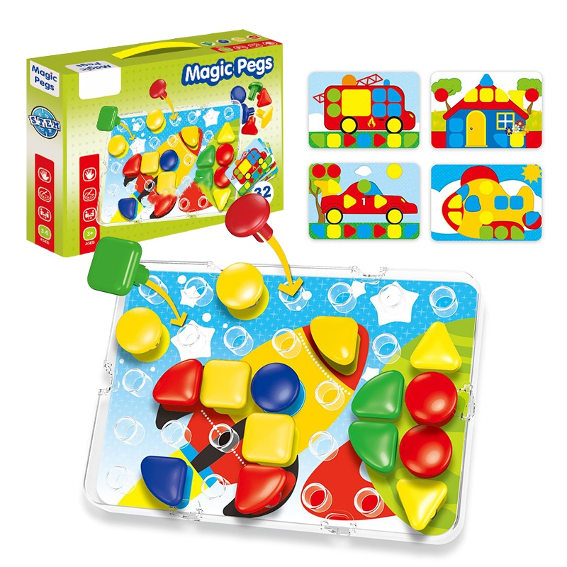 Brinquedo Infantil Pinos Mágicos Caranguejo Placa de Correspondência de Percepção de Cores Cogumelo de Plástico Quebra-Cabeça de Pinos