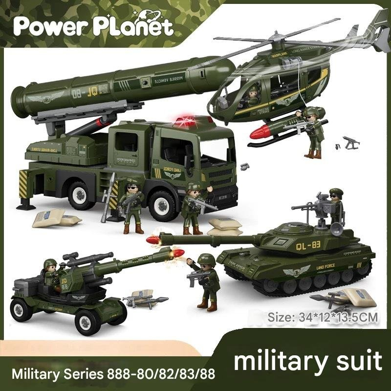 Conjunto de Blocos de Montagem de Série Militar Brinquedo de Plástico com Música e Luz