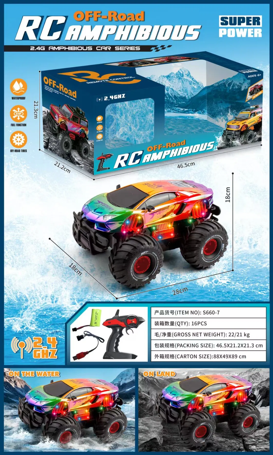Novo 2.4G Carro RC Controlado por Rádio Veículo Infantil Off-Road Controle Remoto - Escalada em Montanha, Veículo Anfibio para Acrobacias Veículo Off-Road em Terra e Água