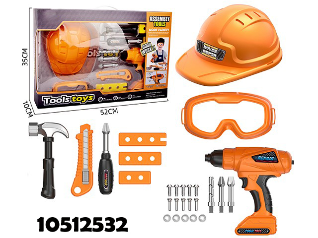 38PCS Conjunto de Ferramentas de Plástico com Caixa de Ferramentas &amp; Furadeira Eletrônica de Brinquedo, Kits de Construção de Faz de Conta para Crianças a Partir de 3-5 Anos, Brinquedos para Meninos Pequenos (10512539)